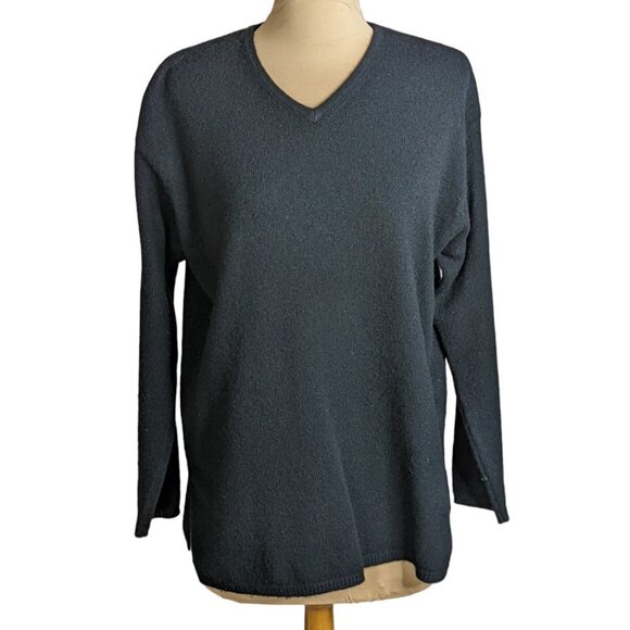 VALERIE STEVENS 100% Two Ply Cashmere V-Neck Long Sleeve Sweater Black Size Med - Picture 1 of 10